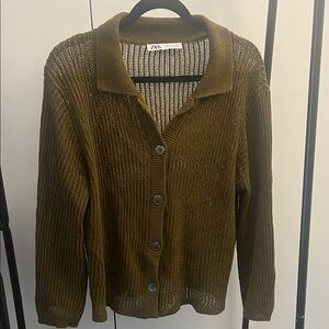 Zara Khaki Button-Up Cardigan